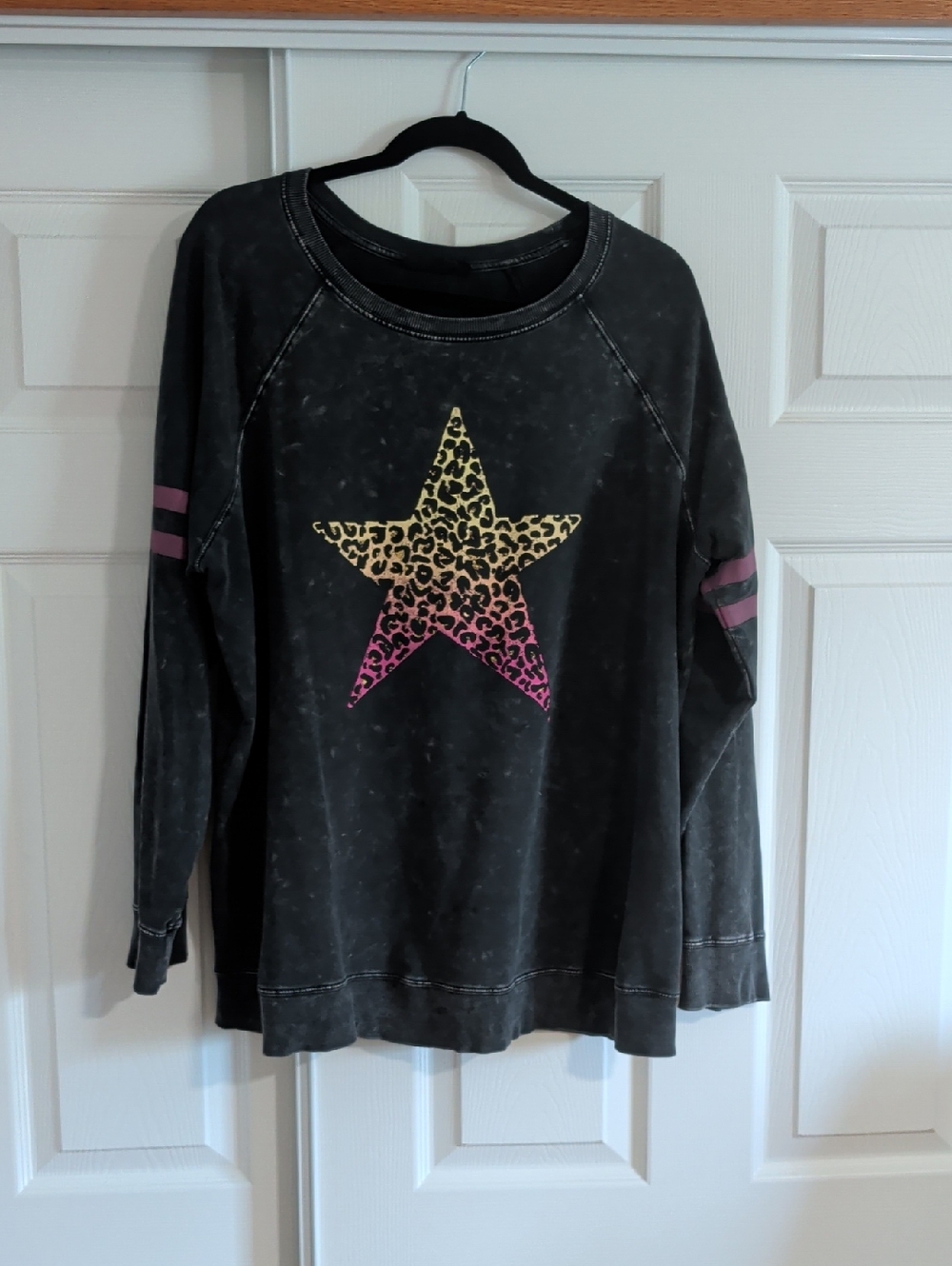 Lovesick Black Washed Sweatshirt with Yellow-to-Pink Leopard Star